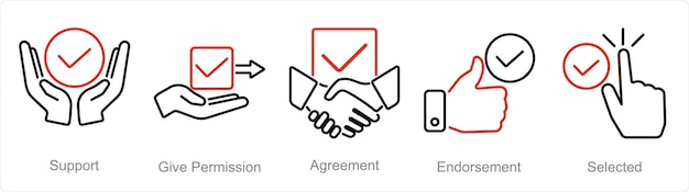 Vector a set of 5 checkmark icons as support give permission agreement