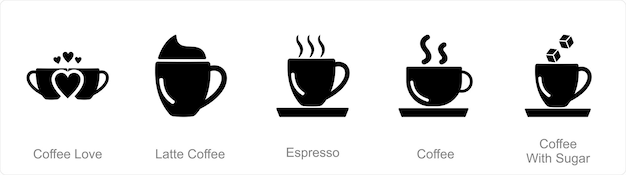 커피 사랑 라떼 커피 에스프레소로 5개의 커피 아이콘 세트