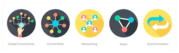 A set of 5 Communication icons as global connectivity connectivity networking