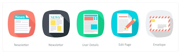 A set of 5 Communication icons as newsletter user details edit page