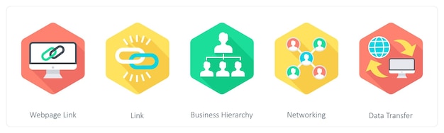 A set of 5 Communication icons as webpage link link business hierarchy