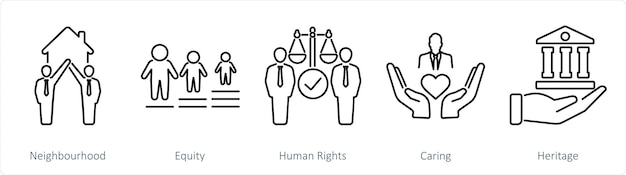 Vector a set of 5 community icons as neighbourhood equity human rights