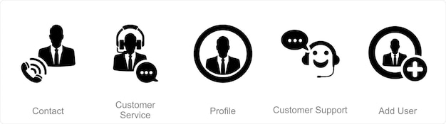 A set of 5 Contact icons as contact customer service profile