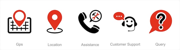 a set of 5 contact icons as gps location assistance