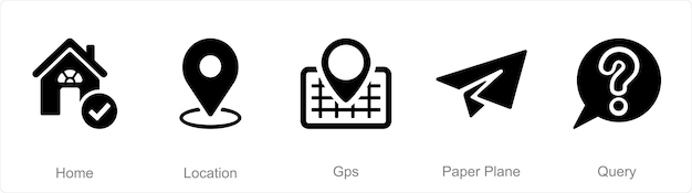 A set of 5 Contact icons as home location gps