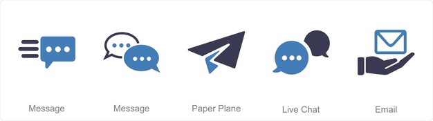 A set of 5 Contact icons as message paper plane live chat