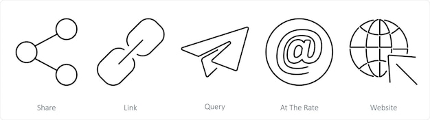 Vector a set of 5 contact icons as share link query at the rate