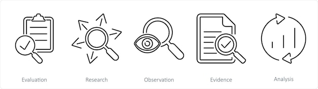 Vector a set of 5 critical thinking icons as evaluation research observation