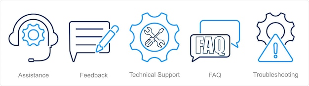 Набор из 5 значков обслуживания клиентов в качестве технической поддержки обратной связи