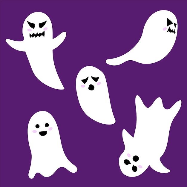 Vector set of 5 cute ghosts illustration