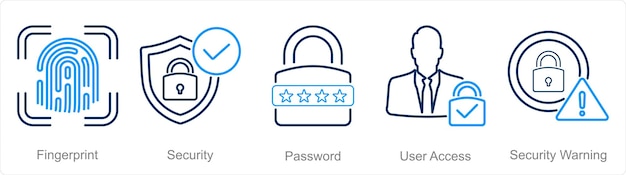 A set of 5 Cyber Security icons as fingerprint security password user access
