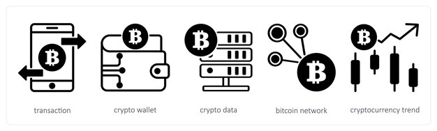 仮想通貨のアイコン 5 つのセットをトランザクション仮想ウォレットの仮想データとして使用します