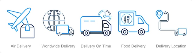 5 つの配達アイコンを組み合わせて世界中の航空配達デリバリー時間通りに配達します
