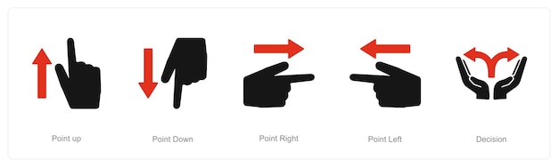 Vettore un set di 5 icone di direzione come punto su punto giù punto a destra