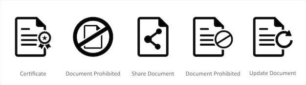 A set of 5 Document icons as certificate document prohibited share document