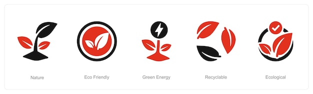 Vector a set of 5 ecology icons as nature eco friendly green energy