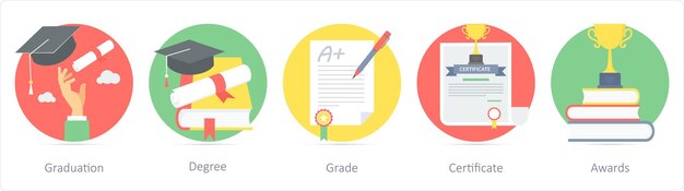 Vector a set of 5 education icons as graduation degree grade