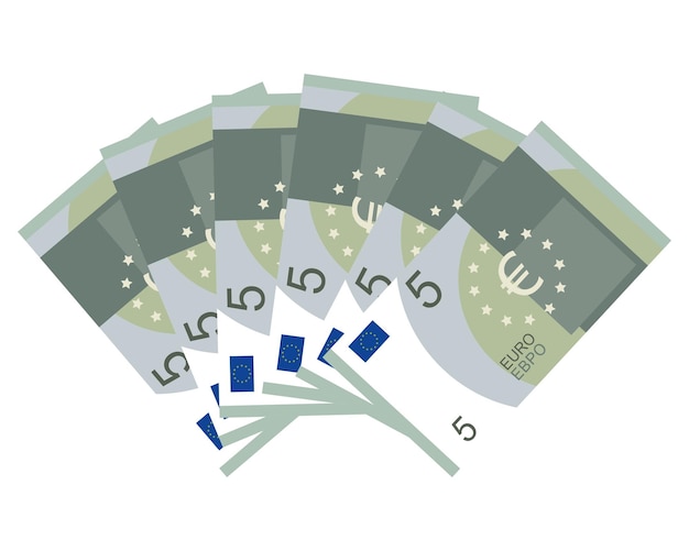 Vector set of 5 euro banknote fan five euros vector illustration