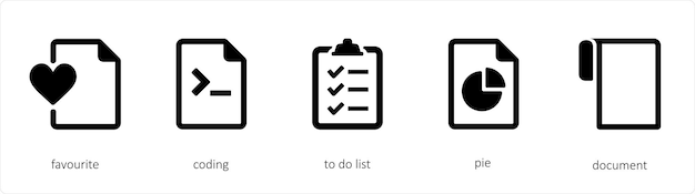 A set of 5 files icons such as favorite coding to do list