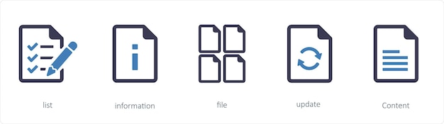 Vector a set of 5 files icons such as list information file