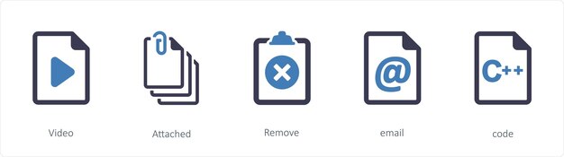 A set of 5 files icons such as Video attached Remove email
