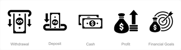 A set of 5 Finance icons as withdrawal deposit cash