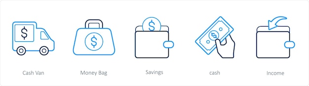 A set of 5 finance and money icons such as cash van money bag savings