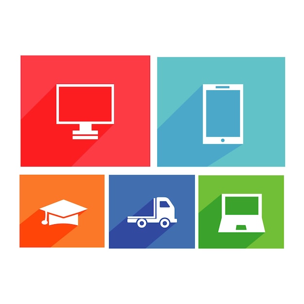 Set 5 flat icons illustrations