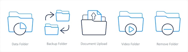 A set of 5 folder icons such as data folder backup folder