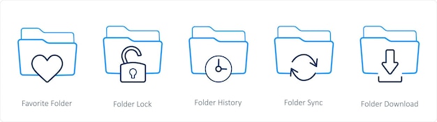 A set of 5 folder icons such as favorite folder folder lock