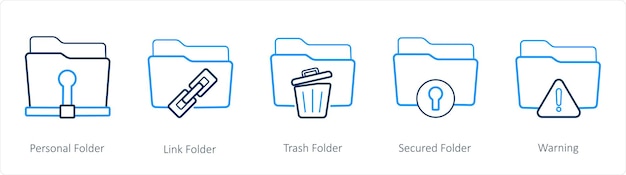 A set of 5 folder icons such as personal folder link folder