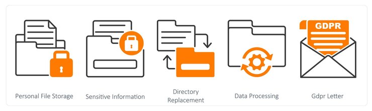 Vector a set of 5 gdpr icons as personal file storage sensitive information directory replacement