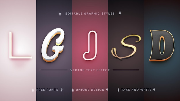 Vector set 5 golden editable text effects font styles