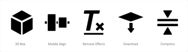 Vector a set of 5 graphic tools icons such as 3d box middle align remove effects