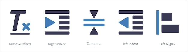 Vettore un set di 5 icone di strumenti grafici come remove effects right indent