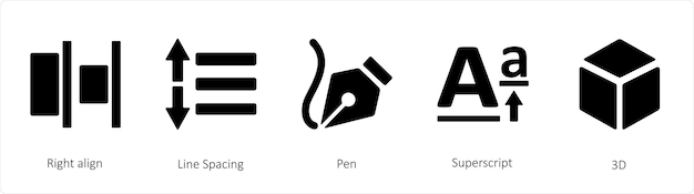 A set of 5 graphic tools icons such as right align line spacing