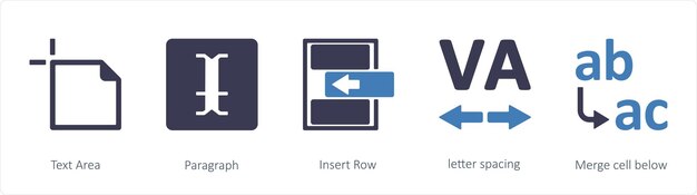 A set of 5 graphic tools icons such as text area paragraph insert row