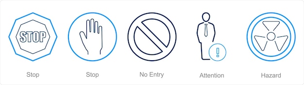 進入禁止の注意を促す 5 つの危険アイコンのセット