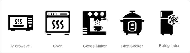 Набор из 5 икон бытовой техники в качестве микроволновой печи кофеварки