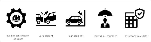 A set of 5 Insurance icons such as Building construction insurance and car accident