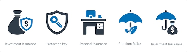 Vector a set of 5 insurance icons such as investment insurance and protection key