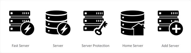 A set of 5 Internet icons as fast server server server protection