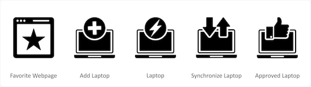 A set of 5 Internet icons as favorite webpage add laptop laptop