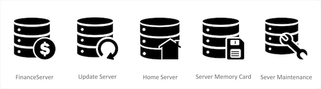 A set of 5 Internet icons as finance server update server home server