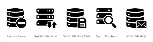 A set of 5 Internet icons as remove server synchronize server server memory card