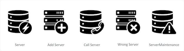 A set of 5 Internet icons as server add server call server