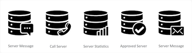 A set of 5 Internet icons as server message call server server statistics