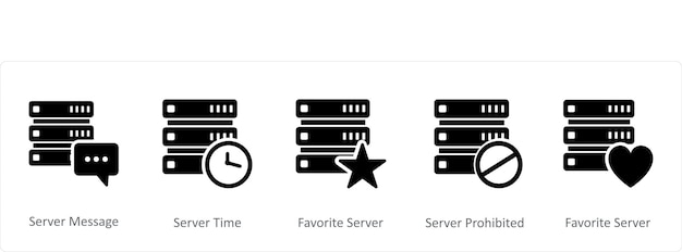 A set of 5 Internet icons as server message server time favorite server