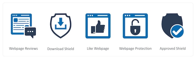 5 つのインターネットアイコンを Web ページのレビューとしてダウンロードしWeb ページのようなシールドをダウンロードします