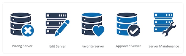 a set of 5 internet icons as wrong server edit server favorite server